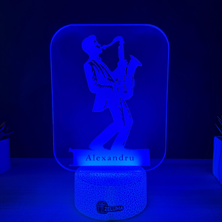 Lampa 3D Personalizata – Saxofonist cu Nume