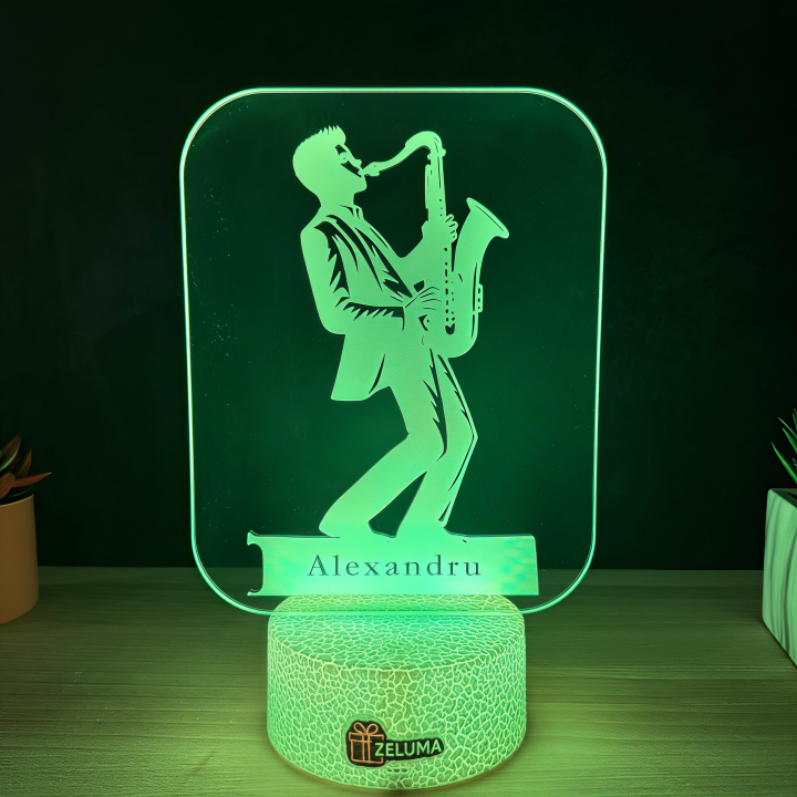 Lampa 3D Personalizata – Saxofonist cu Nume