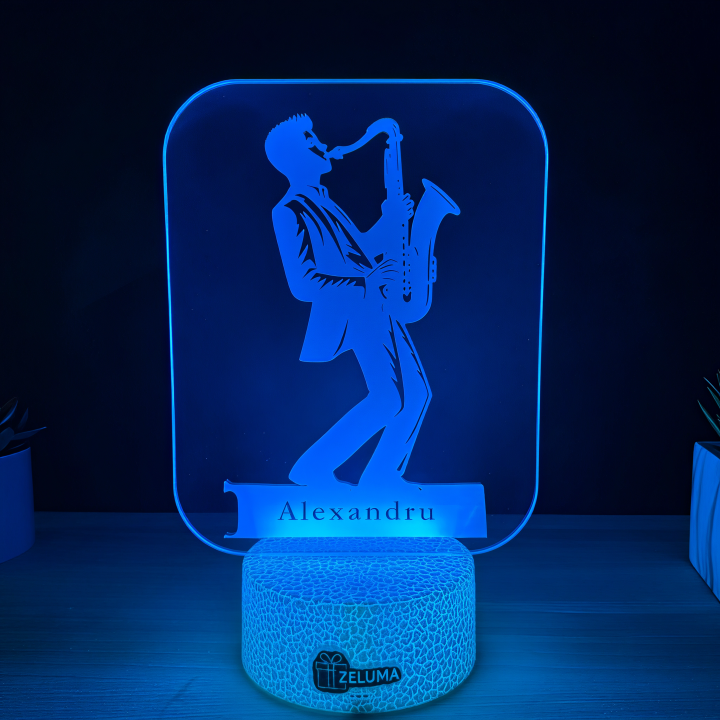 Lampa 3D Personalizata – Saxofonist cu Nume