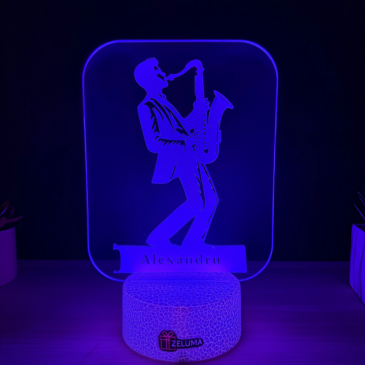Lampa 3D Personalizata – Saxofonist cu Nume