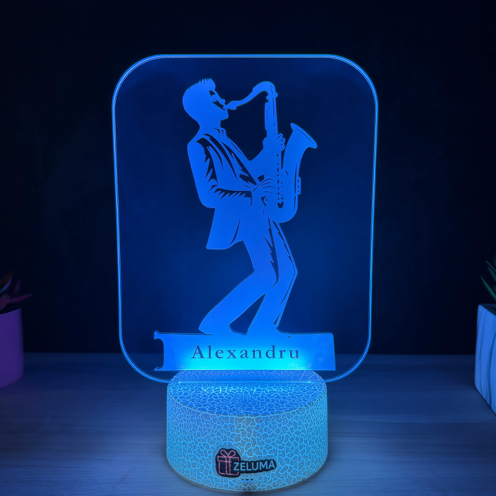 Lampa 3D Personalizata – Saxofonist cu Nume