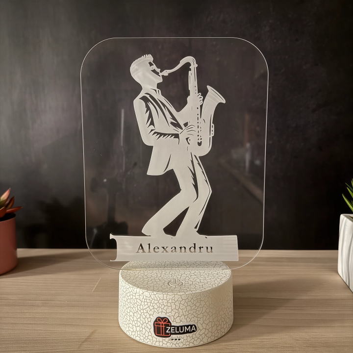 Lampa 3D Personalizata – Saxofonist cu Nume