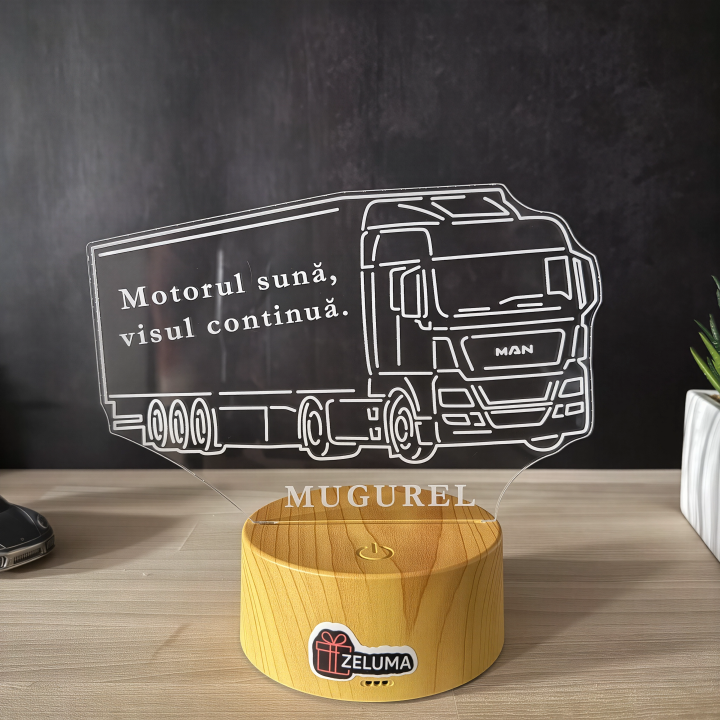 Lampa 3D Personalizata – Camion MAN cu Num si Mesaj