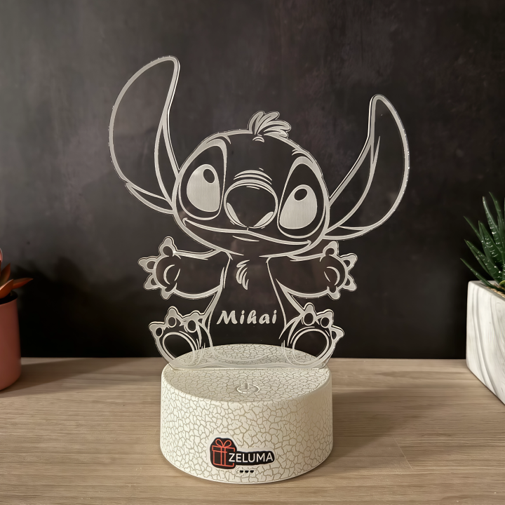 Lampa 3D Personalizata cu Nume – Stitch Baiat