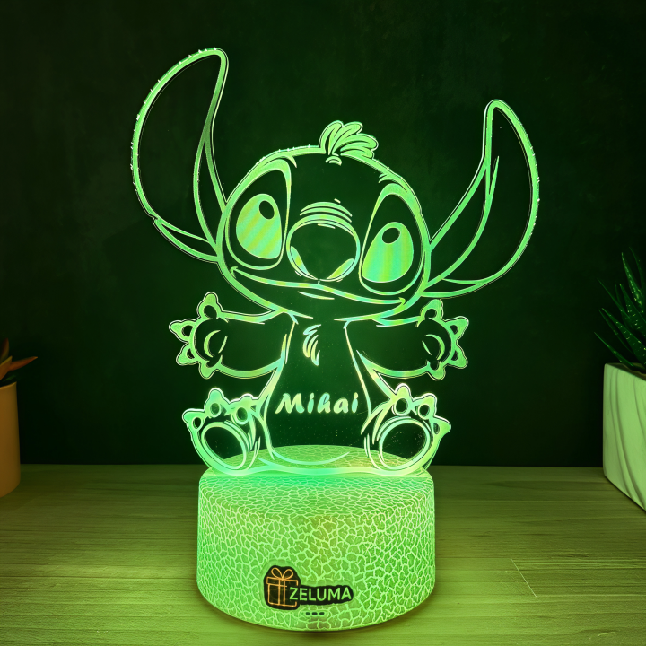 Lampa 3D Personalizata cu Nume – Stitch Baiat