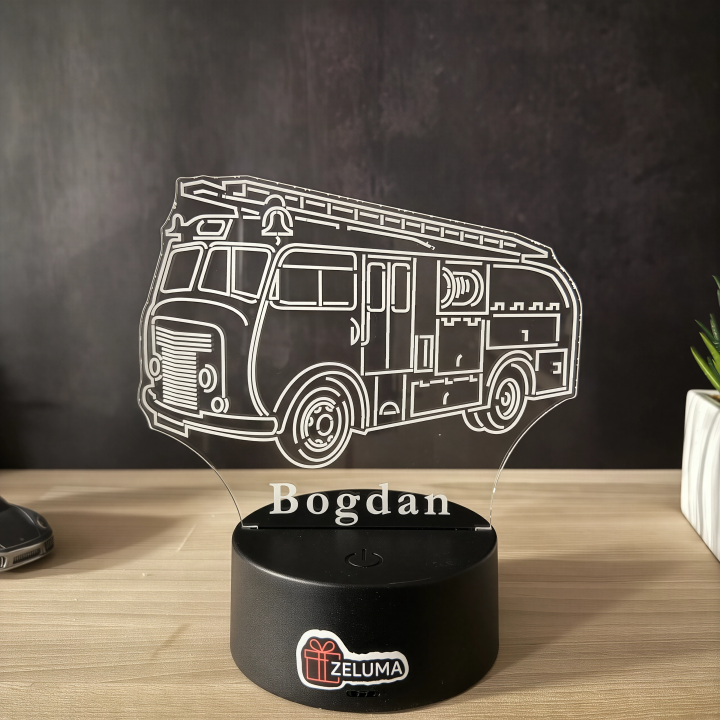 Lampa 3D Personalizata – Masina de Pompieri cu Nume