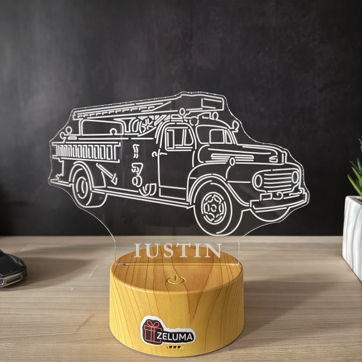 Lampa 3D Personalizata – Masina de Pompieri Retro cu Nume