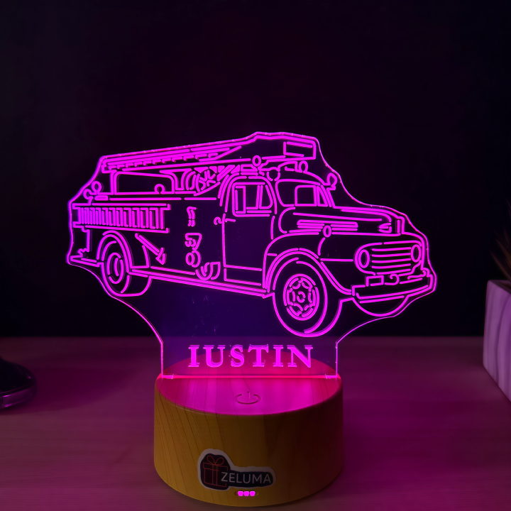 Lampa 3D Personalizata – Masina de Pompieri Retro cu Nume