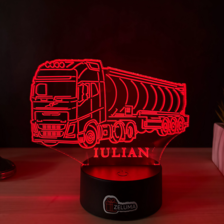 Lampa 3D Personalizata – Camion Cisternă Volvo cu Nume