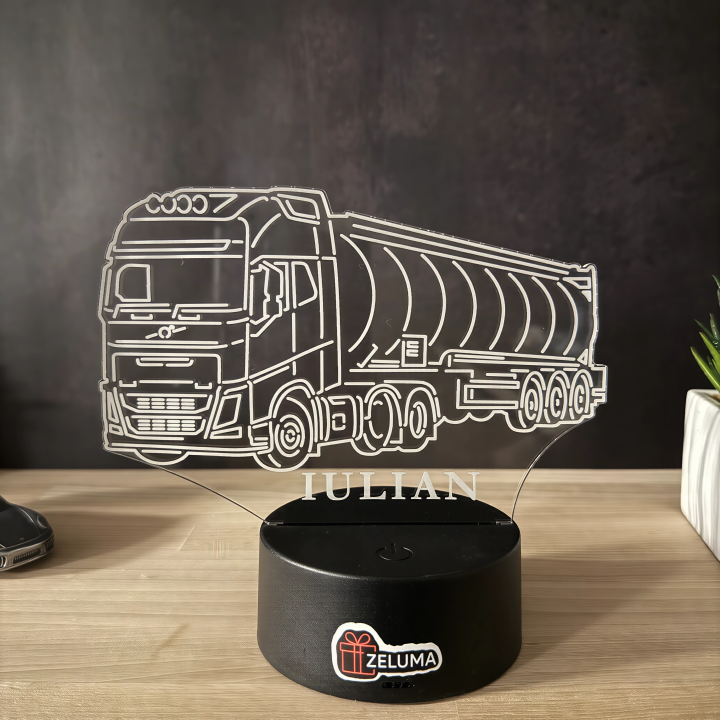 Lampa 3D Personalizata – Camion Cisternă Volvo cu Nume