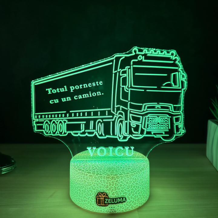 Lampa 3D Personalizata – Camion Renault cu Nume si Mesaj