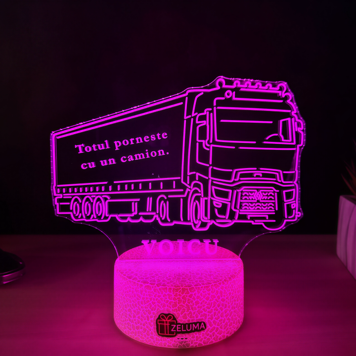Lampa 3D Personalizata – Camion Renault cu Nume si Mesaj
