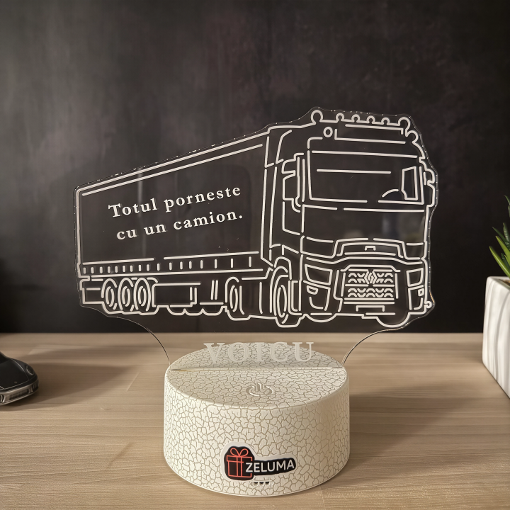 Lampa 3D Personalizata – Camion Renault cu Nume si Mesaj