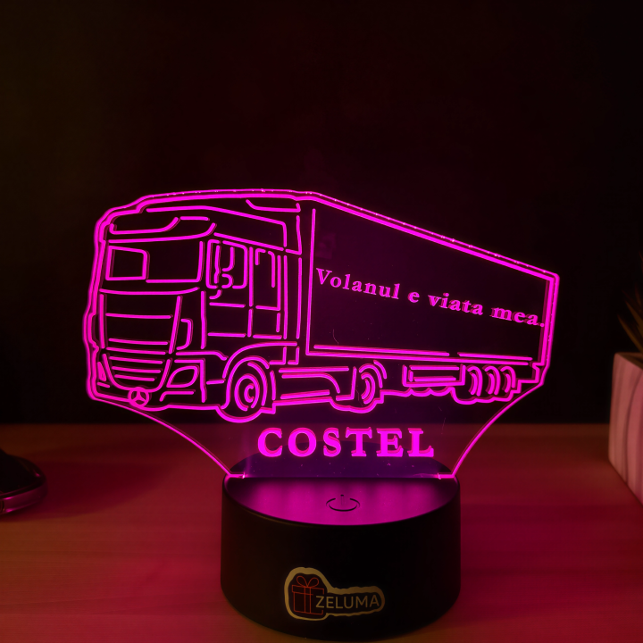 Lampa 3D Personalizata – Camion Mercedes cu Nume si Mesaj