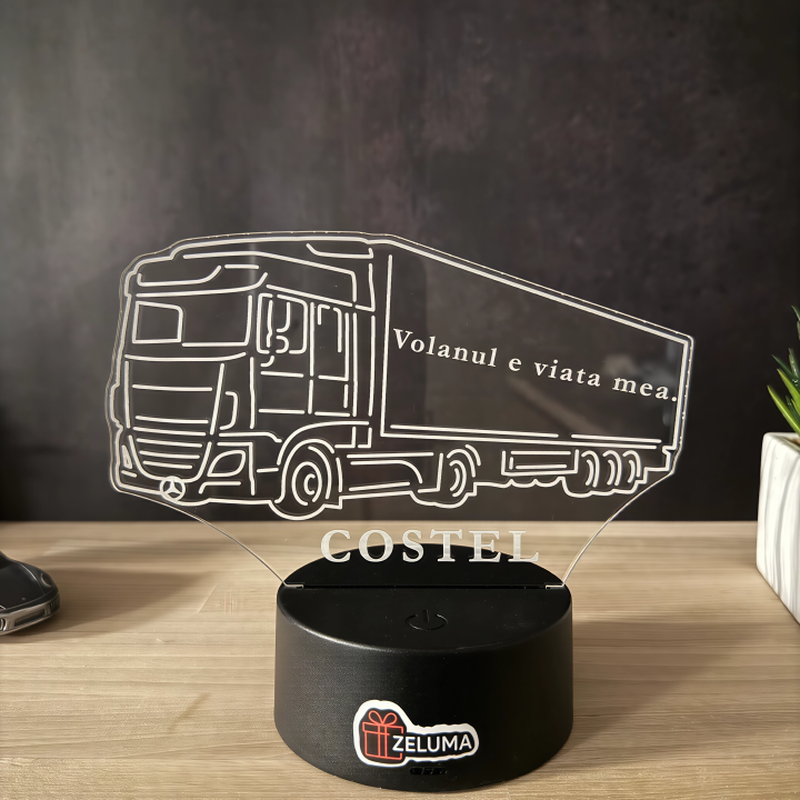Lampa 3D Personalizata – Camion Mercedes cu Nume si Mesaj