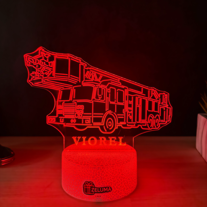 Lampa 3D Personalizata – Masina de Pompieri cu Nume