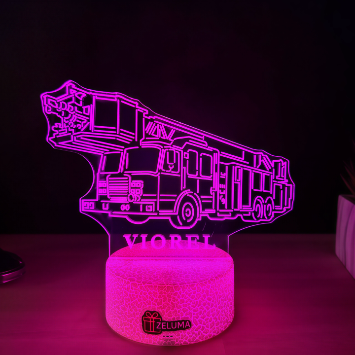 Lampa 3D Personalizata – Masina de Pompieri cu Nume