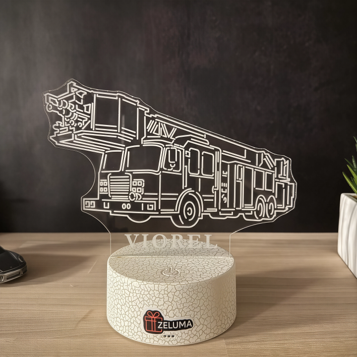 Lampa 3D Personalizata – Masina de Pompieri cu Nume