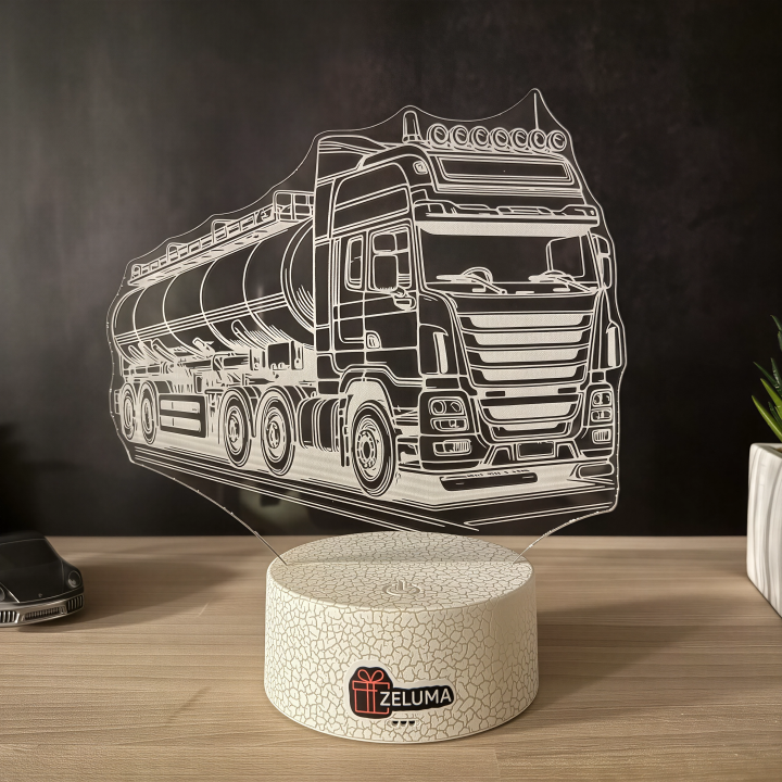 Lampa 3D Personalizata – Camion Cisternă cu Nume