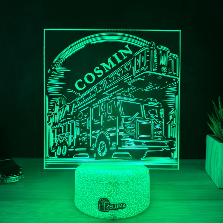 Lampa 3D Personalizata – Autospeciala de Pompieri cu Nume