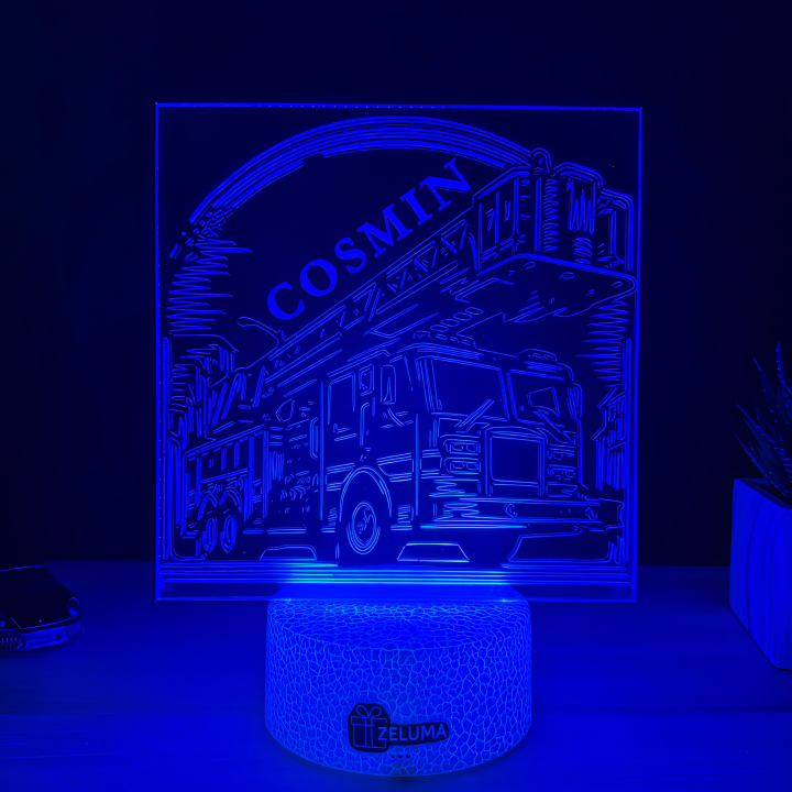 Lampa 3D Personalizata – Autospeciala de Pompieri cu Nume