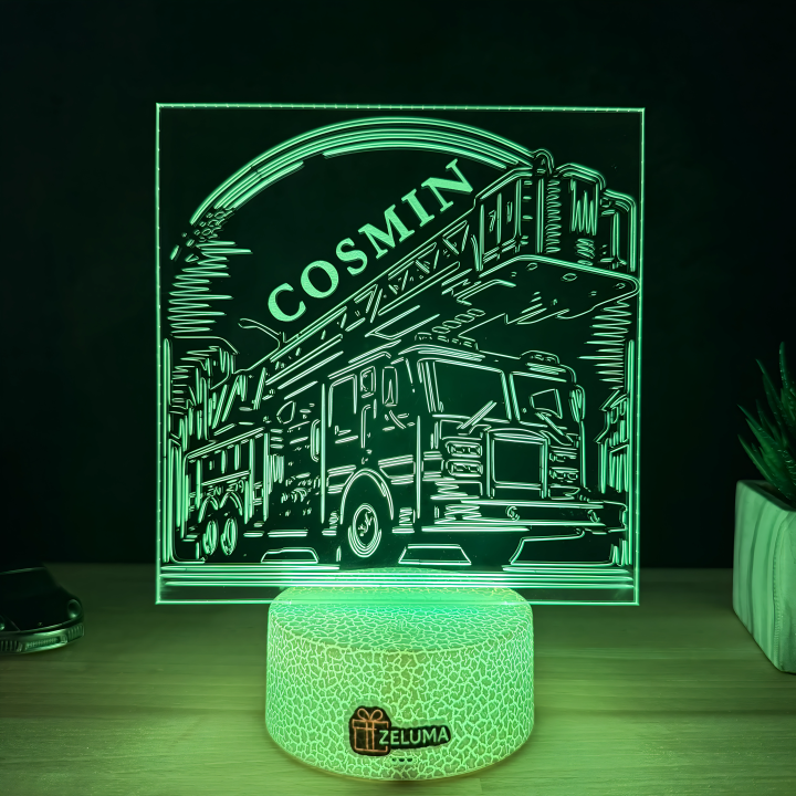 Lampa 3D Personalizata – Autospeciala de Pompieri cu Nume