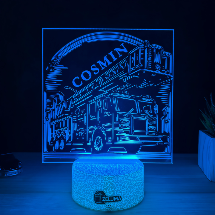 Lampa 3D Personalizata – Autospeciala de Pompieri cu Nume