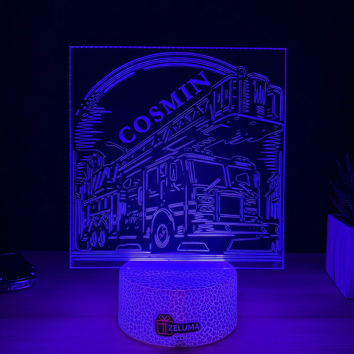 Lampa 3D Personalizata – Autospeciala de Pompieri cu Nume