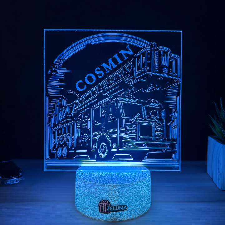 Lampa 3D Personalizata – Autospeciala de Pompieri cu Nume
