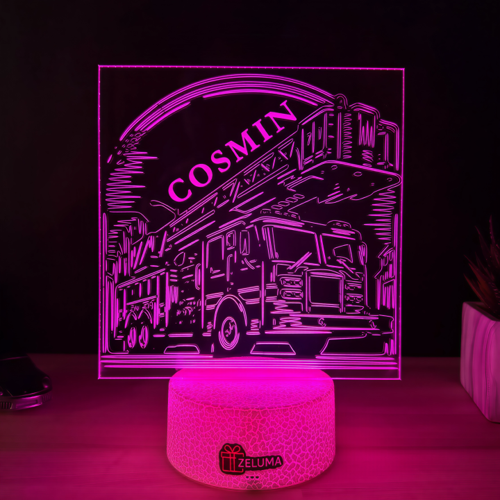 Lampa 3D Personalizata – Autospeciala de Pompieri cu Nume