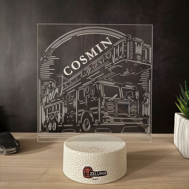 Lampa 3D Personalizata – Autospeciala de Pompieri cu Nume