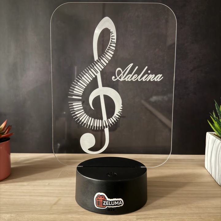 Lampa 3D Personalizata – Cheie Sol cu Nume