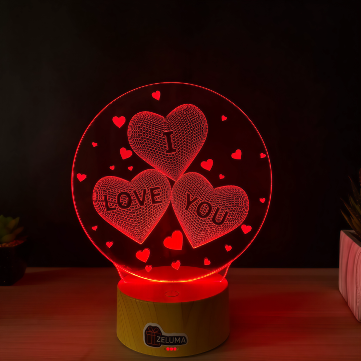 Lampa 3D – I Love You cu Inimi