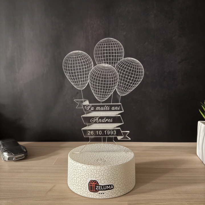 Lampa 3D Personalizata – Balonase La multi ani