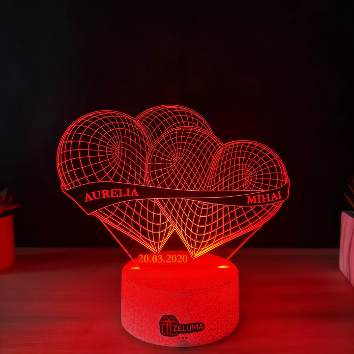 Lampa 3D Personalizata – Inimi Unite