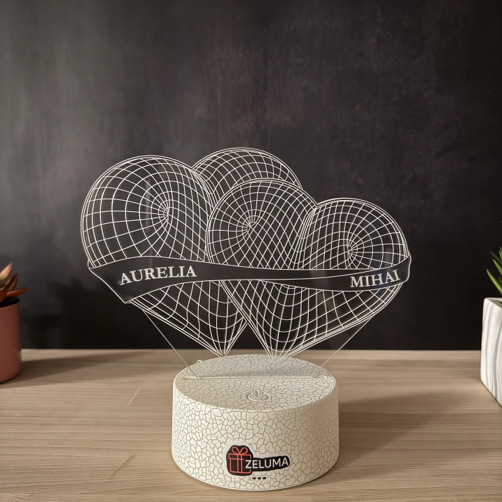 Lampa 3D Personalizata – Inimi Unite