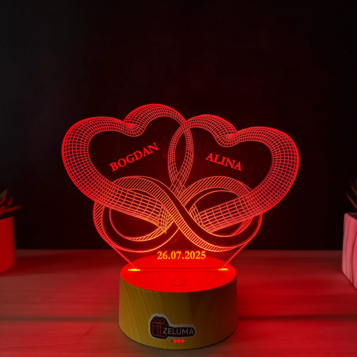 Lampa 3D Personalizata – Inimi Infinite