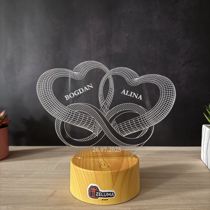Lampa 3D Personalizata – Inimi Infinite