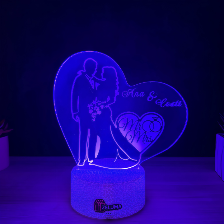 Lampa 3D Personalizata – Mr & Mrs