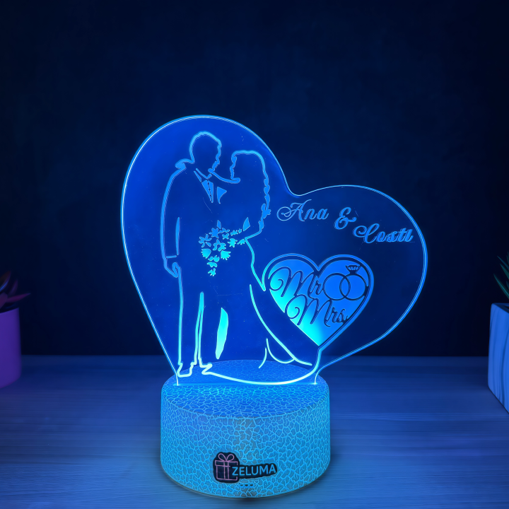 Lampa 3D Personalizata – Mr & Mrs