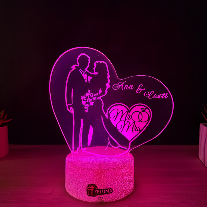 Lampa 3D Personalizata – Mr & Mrs