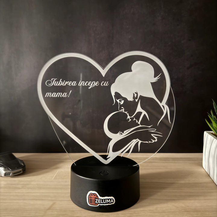 Lampa 3D Personalizata – Iubirea incepe cu mama!