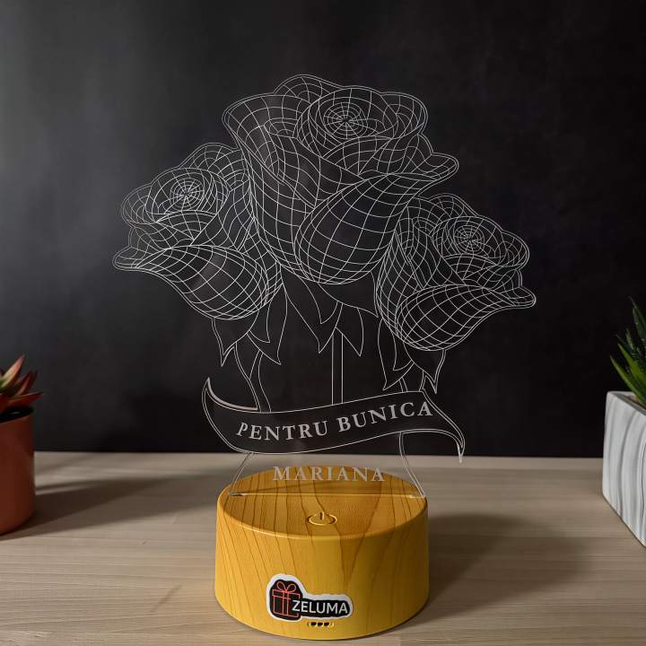 Lampa 3D Personalizata – model Trandafiri