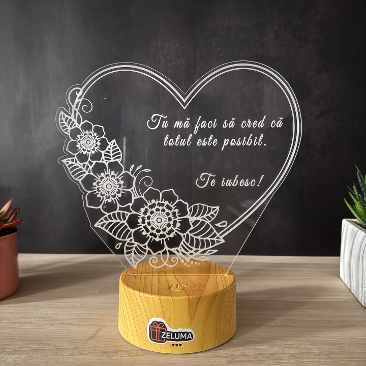 Lampa 3D Personalizata – Te iubesc!