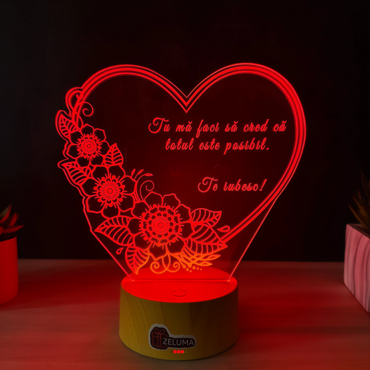 Lampa 3D Personalizata – Te iubesc!