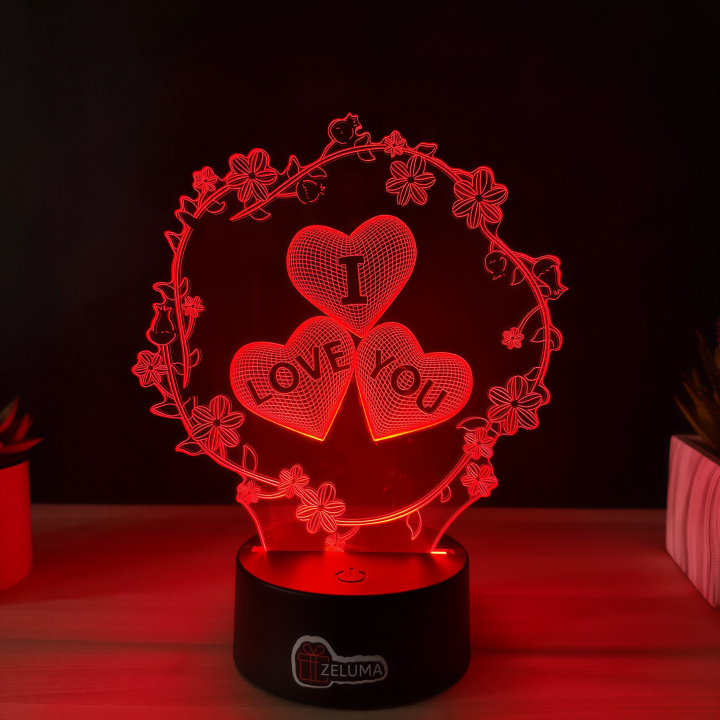 Lampa 3D Personalizata – I Love You cu Flori