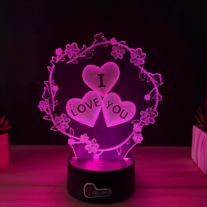 Lampa 3D Personalizata – I Love You cu Flori