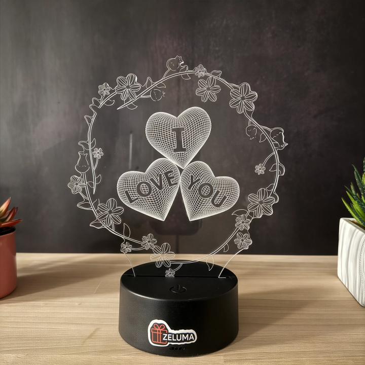 Lampa 3D Personalizata – I Love You cu Flori