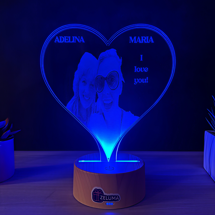 Lampa 3D Personalizata cu Poza – Inima I love you