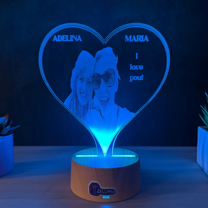 Lampa 3D Personalizata cu Poza – Inima I love you